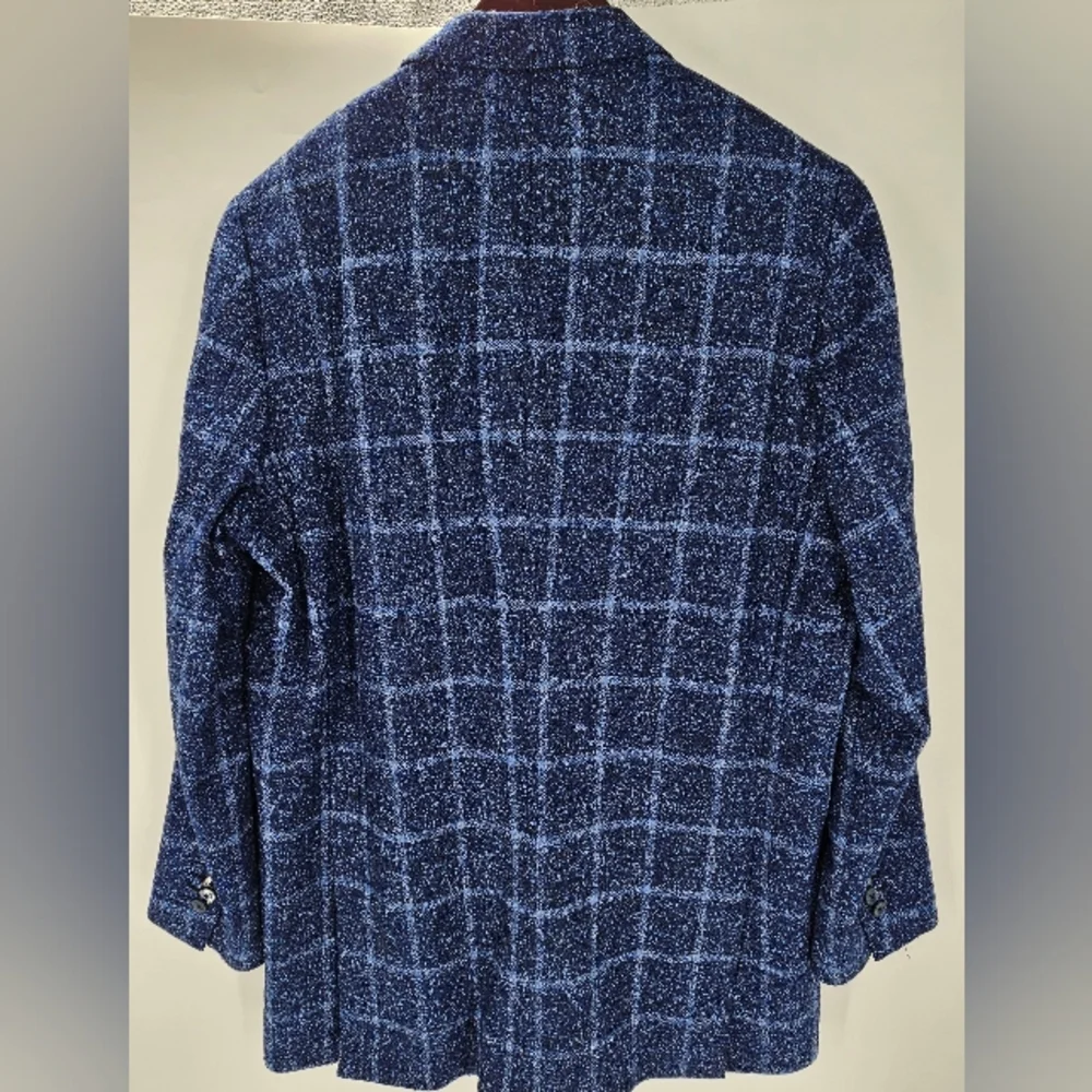 Elevee Suit Jacket Blazer Coat 44L BLUE WINDOWPANE Plaid Bespoke Custom - Picture 4 of 10